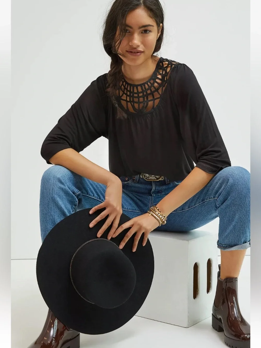 NWOT Anthropologie Graciela Top Black